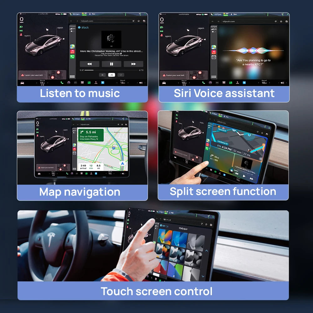 CarlinKit Wireless Android Auto & CarPlay USB Adapter For Tesla Car Model 3 Model Y Model X/S Online Upgrade Waze Spotify Ai Box