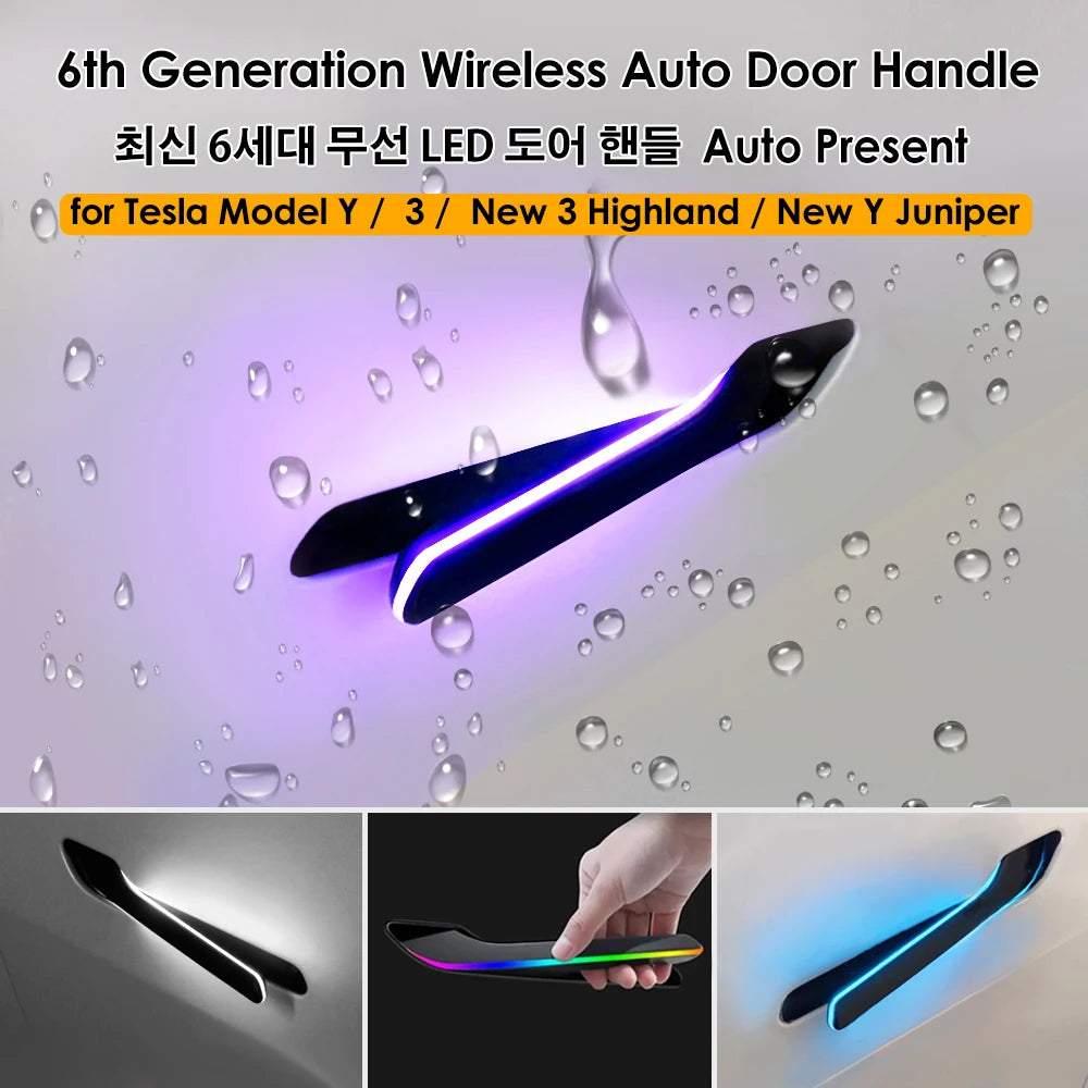 2025 Update 6th Gen Wireless Auto Presenting Door Handle for Tesla Model Y / 3 / 3 Highland / Y Juniper Colorful / One LED Light