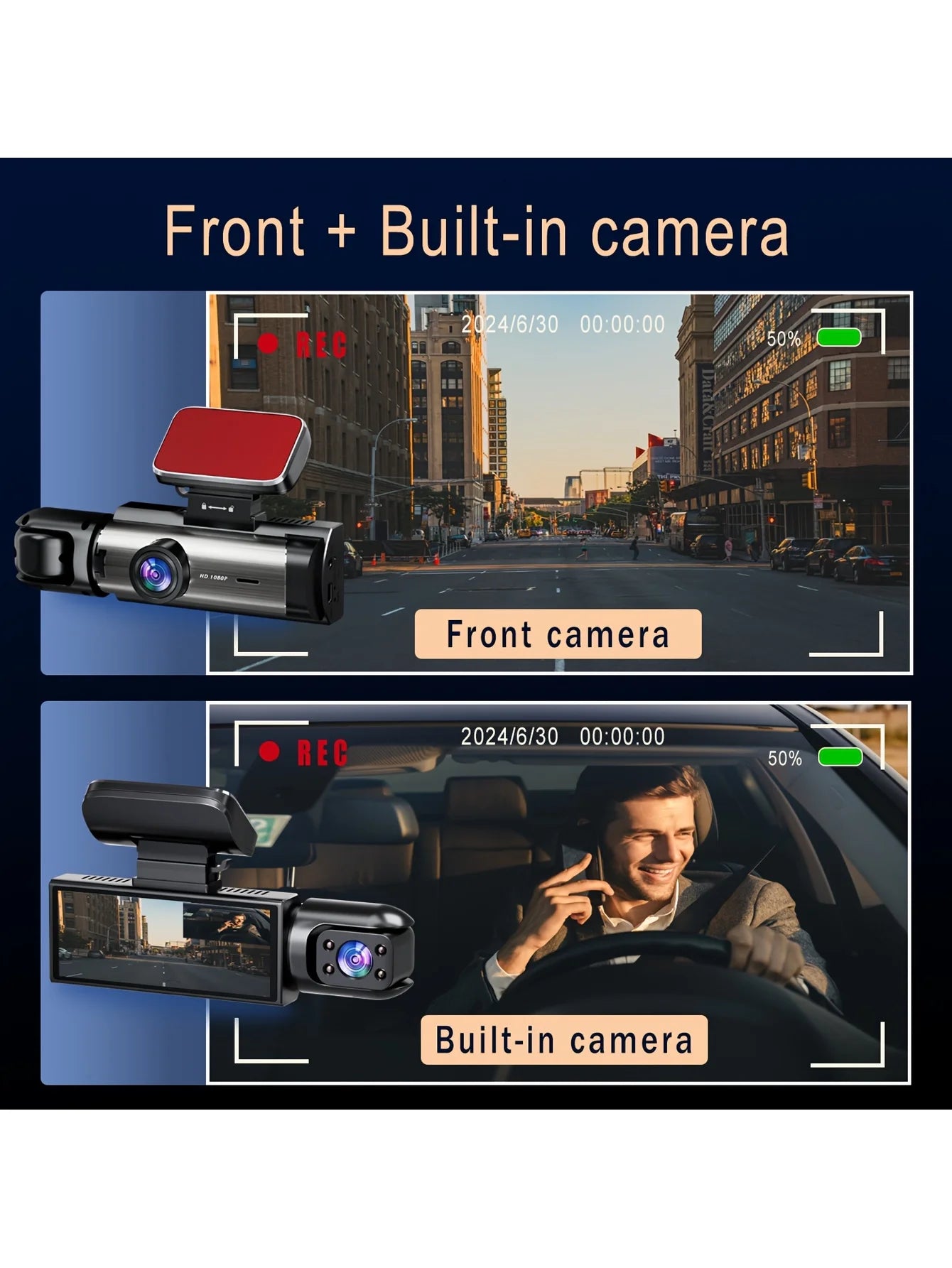 Dash Cam for Cars Dual Camera Front 1080P and Inside 720P with IR Night Vision, Loop Recording, and Wide Angle Lens