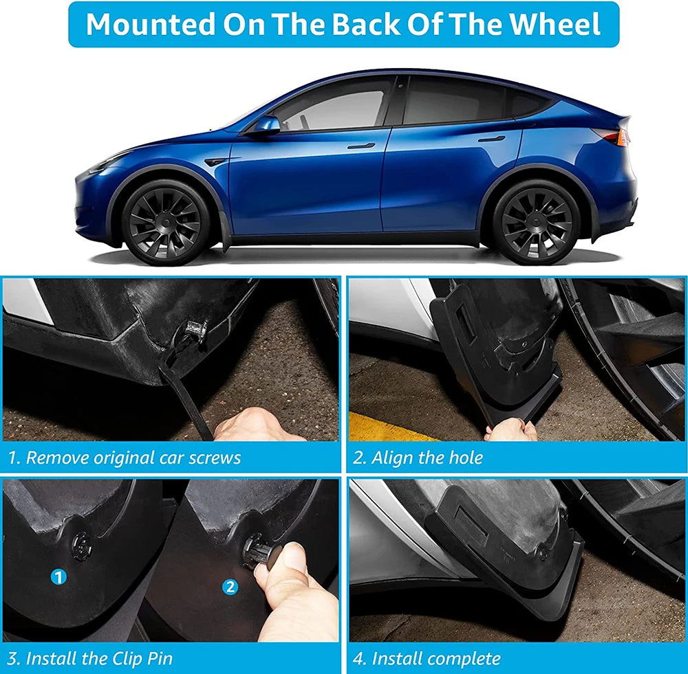 Mud Flaps for Tesla 2020 - 2024 2025 Model Y Juniper Splash Guards Fender No Drilling No Tape All Weather Mudflaps Accessories
