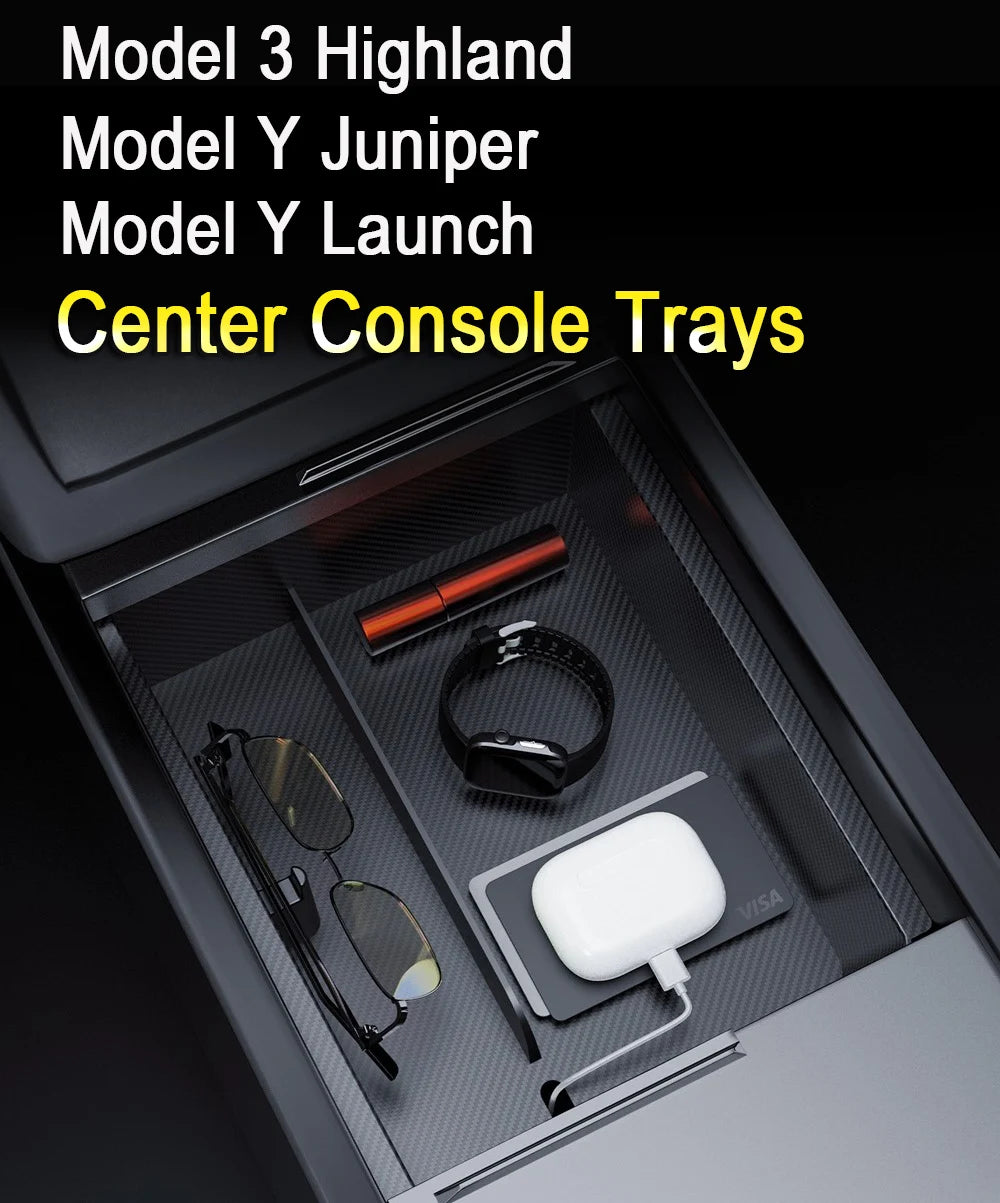 Center Console Trays for Tesla Model Y Juniper 2025 Launch Model 3 Highland Organizer Accessories Armrest Storage Box Cup Holder