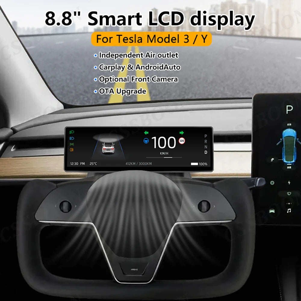 CSSBOON 8.8" Linux System Tesla Car Instrument Cluster Won't Block Airvents Dashboard Touch Display HUD for Tesla Model y/3