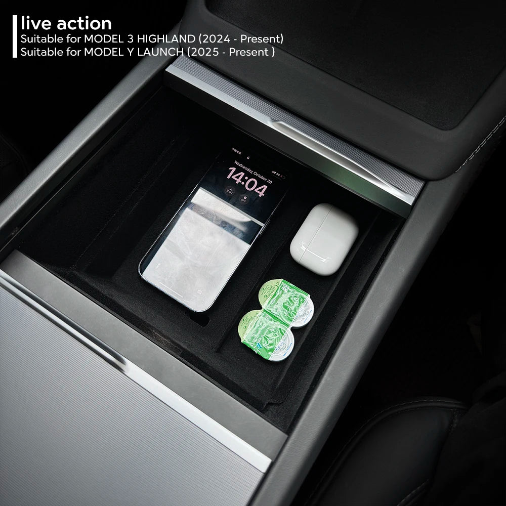 for Tesla Model 3 Highland 2024 Console Armrest Storage box Interior Organizer ABS Rubber Pad or Flocking