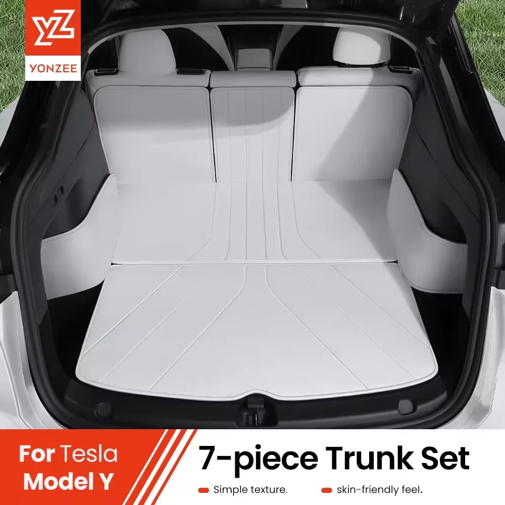 YZ For Tesla Model Y Juniper 2021-2025 Leather Trunk Mats Fully Surrounded Waterproof Non-Slip Liner Custom Floor mat