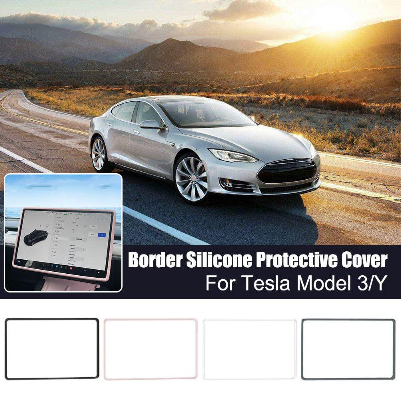 For Tesla Model 3 Y Silicone Protective Frame Edge Cover Central Control Car Accessories Navigation Screen Protector Pink White