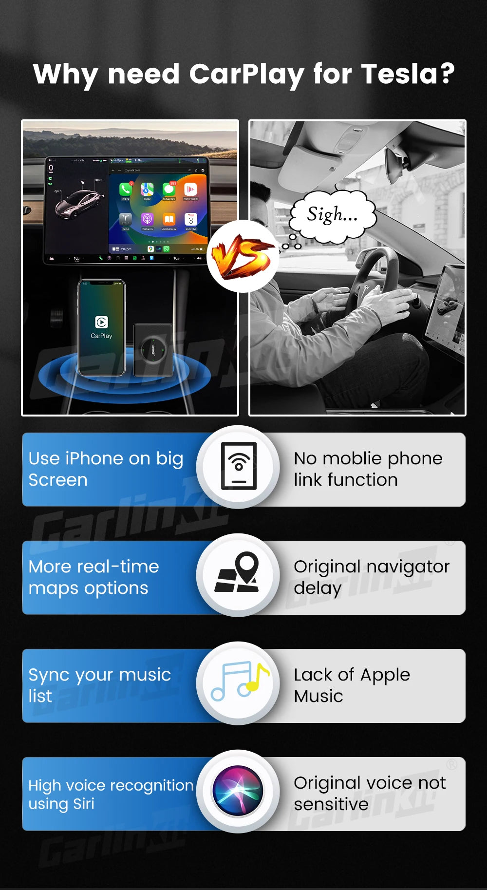 T2C Carlinkit Wireless CarPlay Adapter For Tesla Car Play Wireless Dongle for Model 3 Model Y S X Waze Spotify Android Auto