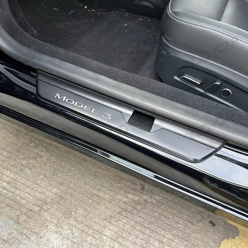 New Welcome Door Sill Protector for Model 3 Highland 4pcs Wireless LED Magnetic Illuminated Pedal Kits For Tesla Car Accessories