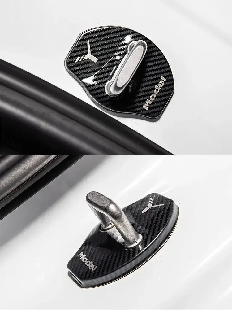 Car Door Lock Buckle Cover Door Lock For Tesla Model Y Carbon Fiber Metal  Sticker Protector Accessories Decoration