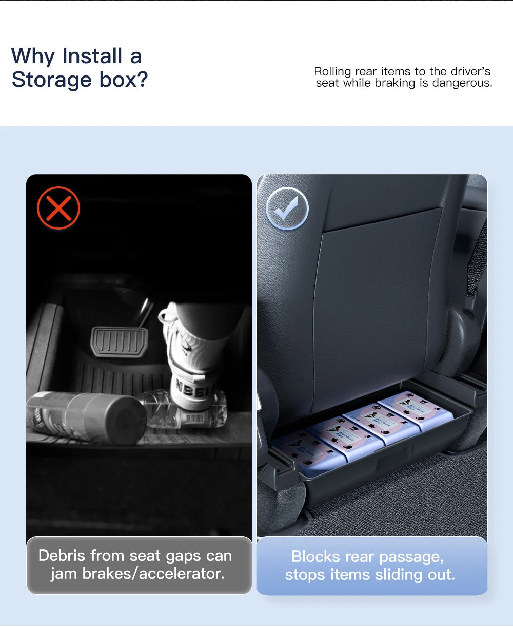 YZ For Tesla Model Y Juniper 2025 Underseat Storage Box Seats Drawer TPE Hidden Storage Tray Push Pull Car Organizer Accessories