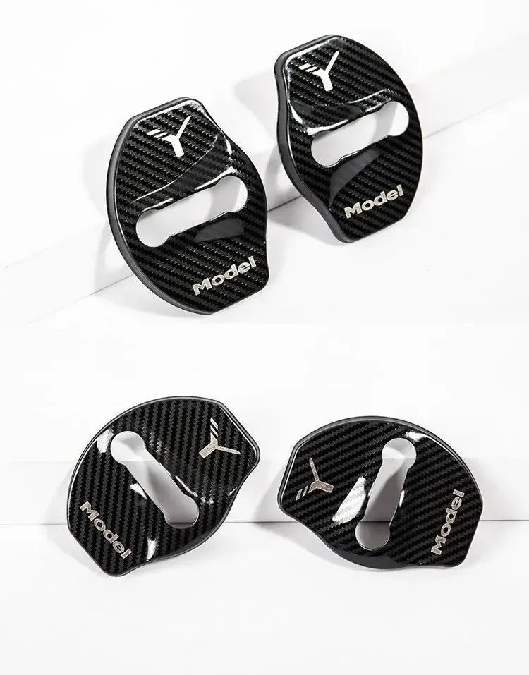 Car Door Lock Buckle Cover Door Lock For Tesla Model Y Carbon Fiber Metal  Sticker Protector Accessories Decoration