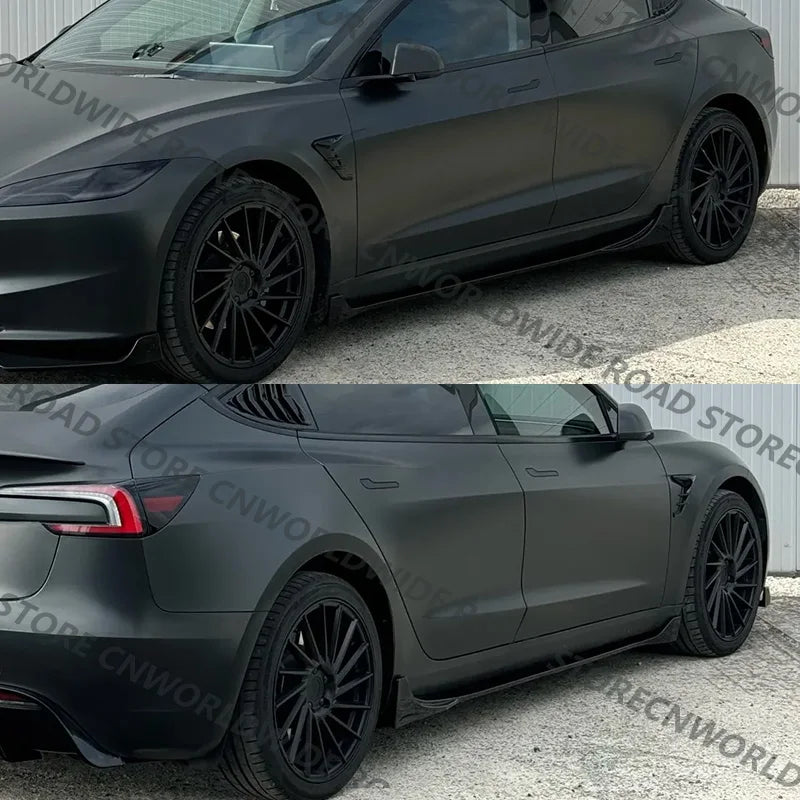For Tesla Model 3 Y Highland 2017-2024 Side Skirts Body Kits Carbon Fiber Pattern Black ABS Fast Tunning For Tesla Accessories