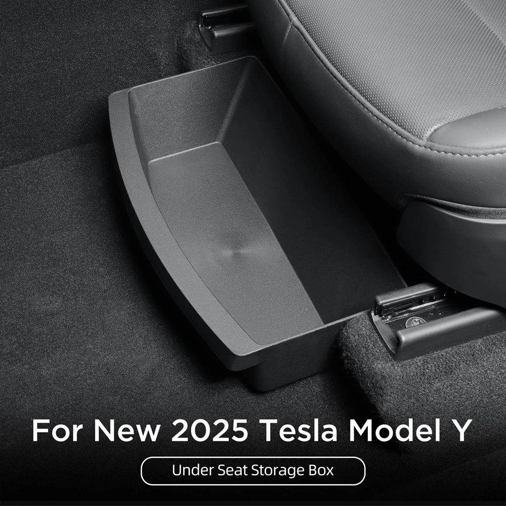 Under Seat Storage Box For Tesla Model Y Juniper 2025 Center Console Organizer Bins Front Backseat Bag Trash Tray Accessories