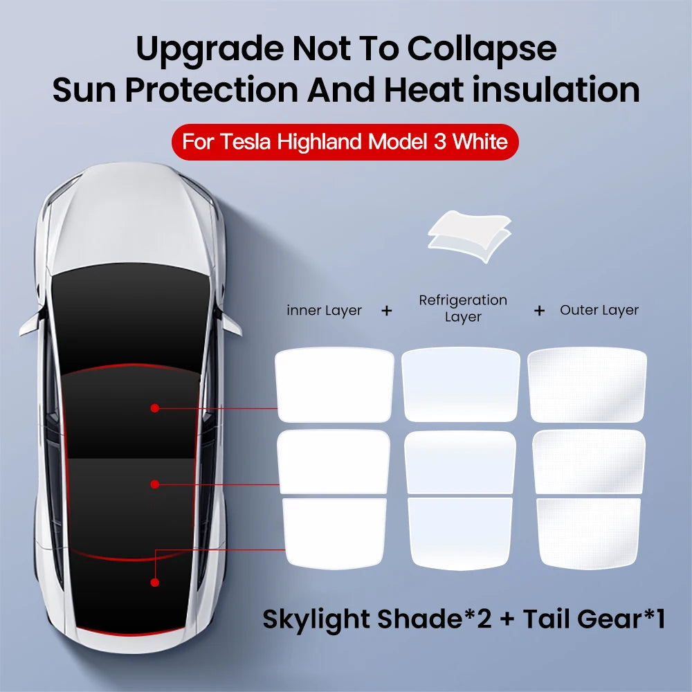 YZ For Tesla Model 3 Y Highland 2021-2024 sun visor for car Upgrade Ice Cloth Buckle Sun Shades Glass Roof Skylight Vehicle