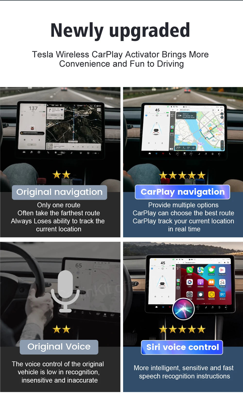 CarlinKit Wireless Android Auto & CarPlay USB Adapter For Tesla Car Model 3 Model Y Model X/S Online Upgrade Waze Spotify Ai Box