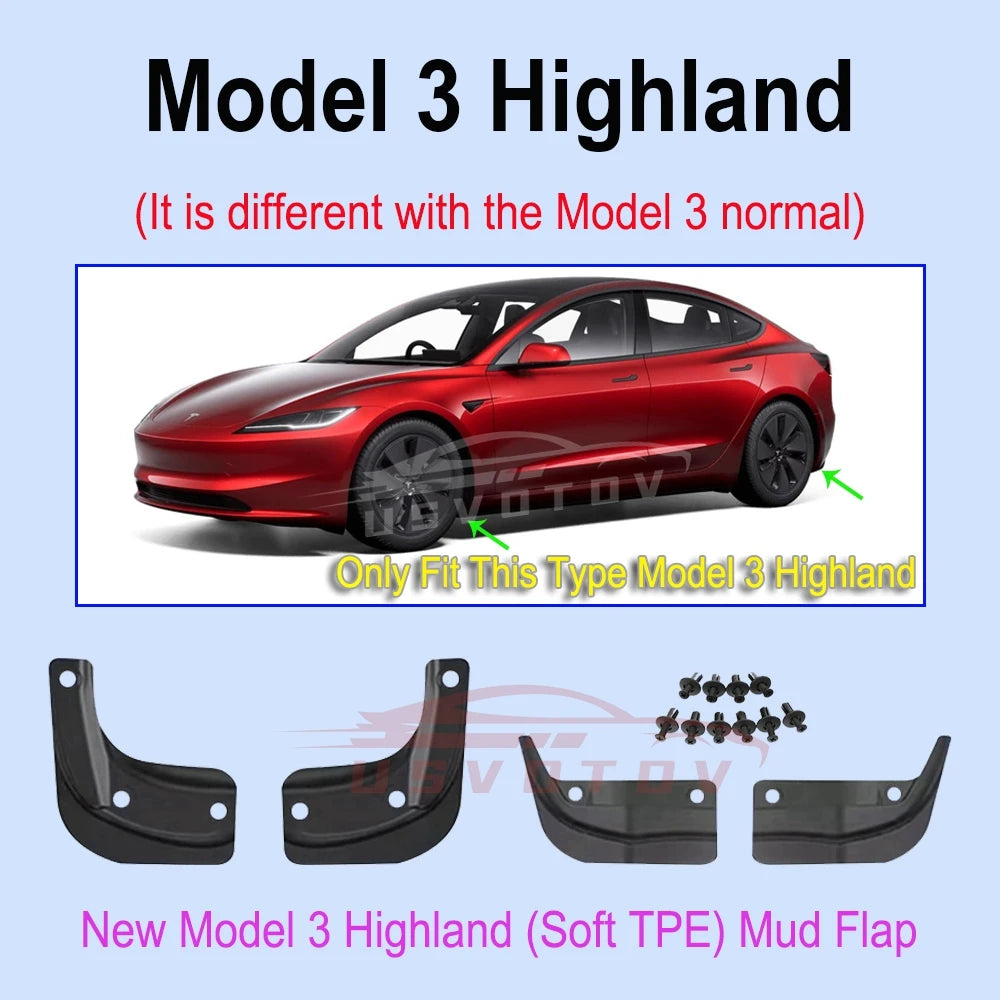 Soft Mud Flaps For Tesla Model 3 Y Juniper 2025 2024 Accessories TPE Mudguards Fender Anti-Snow Anti-Sand Guard Protector Cover