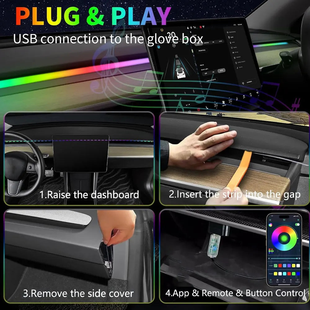For Tesla Model Y/3 2021-2023 Center Console Dashboard Ambient Lights LED Strips Neon Lighting Center Tesla Accessories