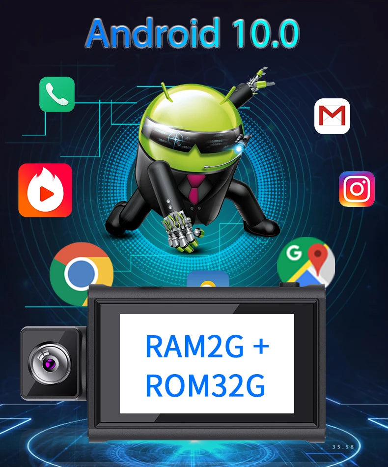 Dash Camera For Cars Rear And Front Dashcam WiFi With 4g Gps Adas Support 4g Remote Monitor Android 10 2+32g