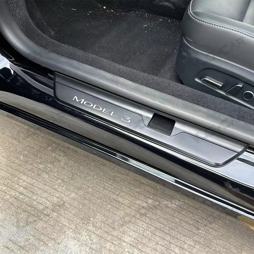 New Welcome Door Sill Protector for Model 3 Highland 4pcs Wireless LED Magnetic Illuminated Pedal Kits For Tesla Car Accessories