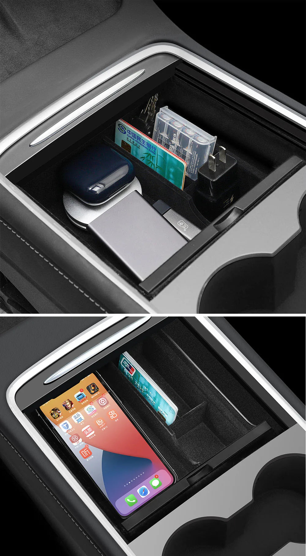 For Tesla Model 3 Highland 2025 Model Y 2021-2025 Center Armrest Hidden Storage Box Cup Holder Console Organizer Box Accessories