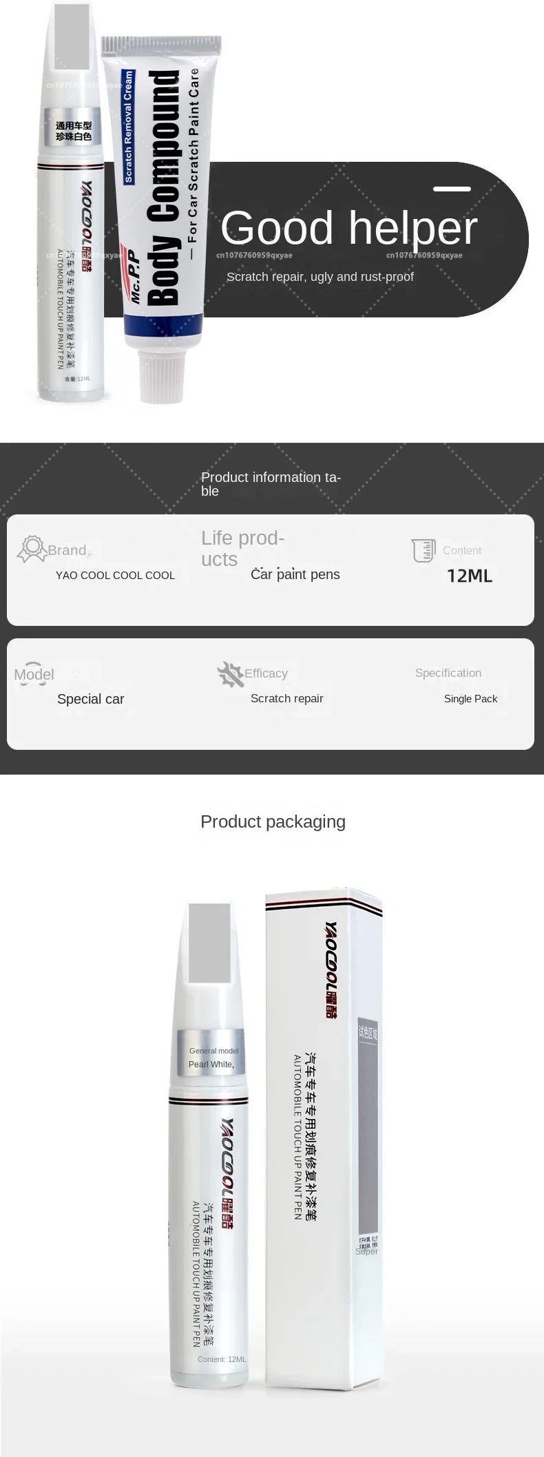 For Tesla Model 3 Y X S Car Paint repair pen Car touch up pen Black white Tesla wheel paint repair agent Paint repair set