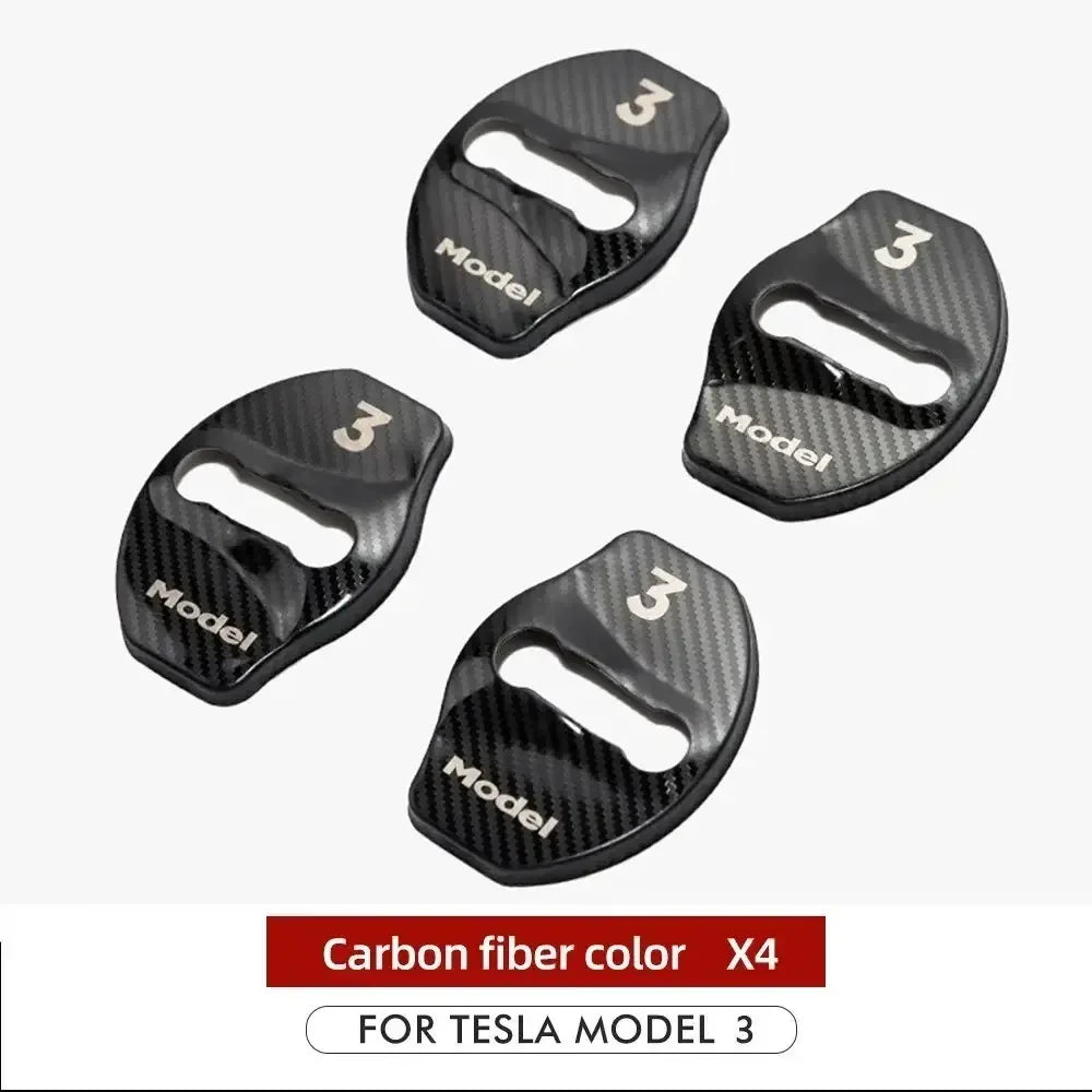 Car Door Lock Buckle Cover Door Lock For Tesla Model Y Carbon Fiber Metal  Sticker Protector Accessories Decoration