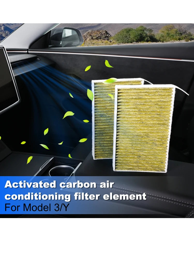 For Tesla Car Air Filter Air Conditioner Cabin Filter with Activated Carbon Replacement  for Tesla Model 3 Model Y 2 Pack
