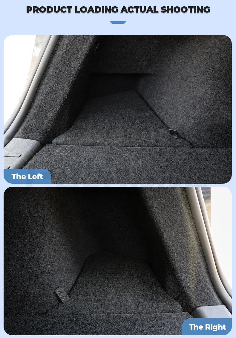 Futhope Car Trunk Side Storage Box For Tesla Model Y New juniper Flocking Cover Mat Partition Board Stowing Space Decoration