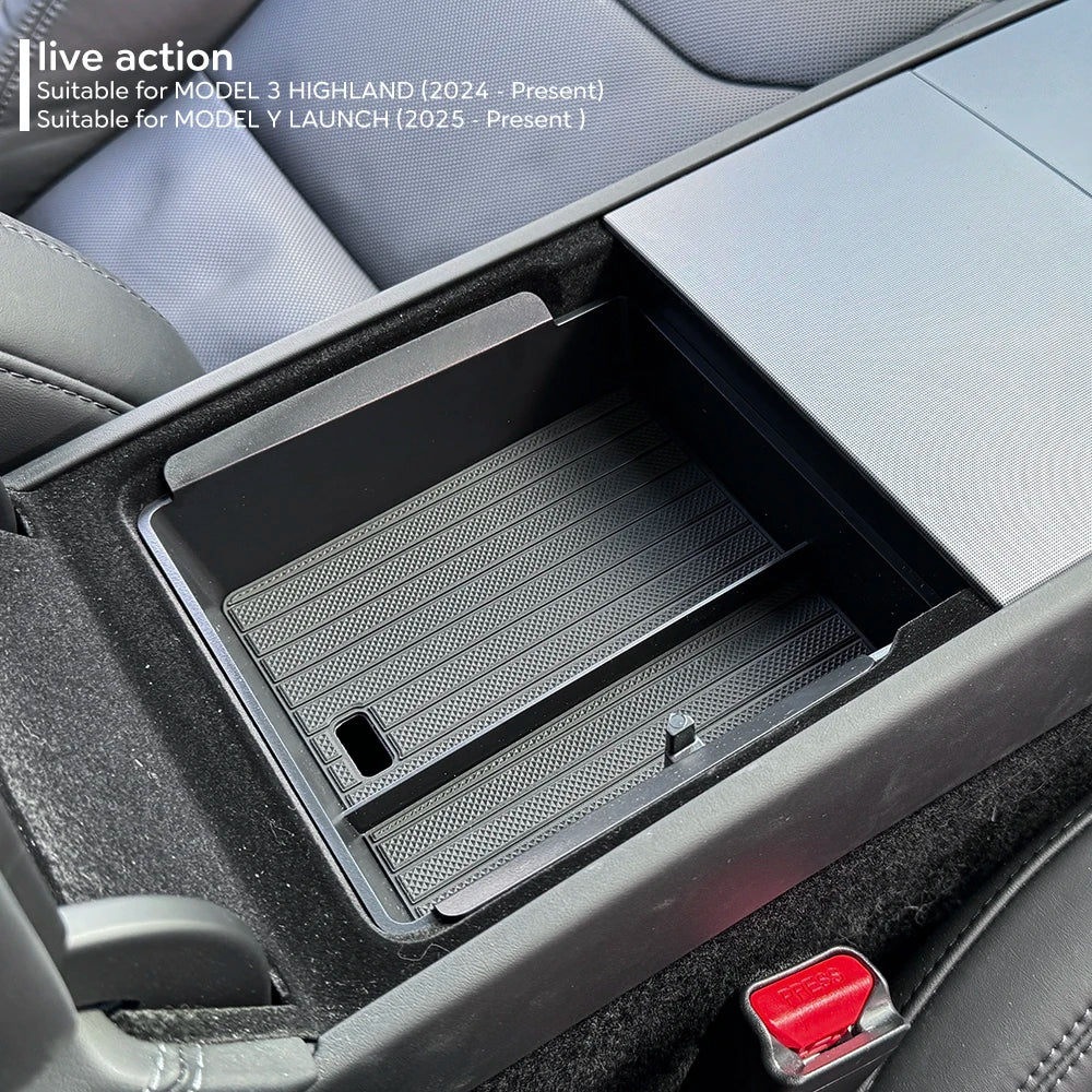 for Tesla Model 3 Highland 2024 Console Armrest Storage box Interior Organizer ABS Rubber Pad or Flocking