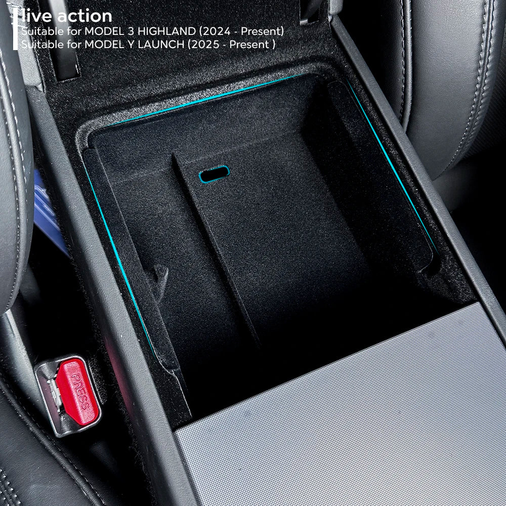 for Tesla Model 3 Highland 2024 Console Armrest Storage box Interior Organizer ABS Rubber Pad or Flocking