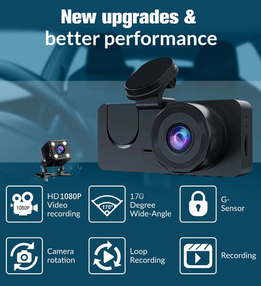 Dash Cam for Cars Camera HD 1080P Video Recorder Dashcam DVR Black Box Dual Lens DVR with Rear View Camera for Vehicle