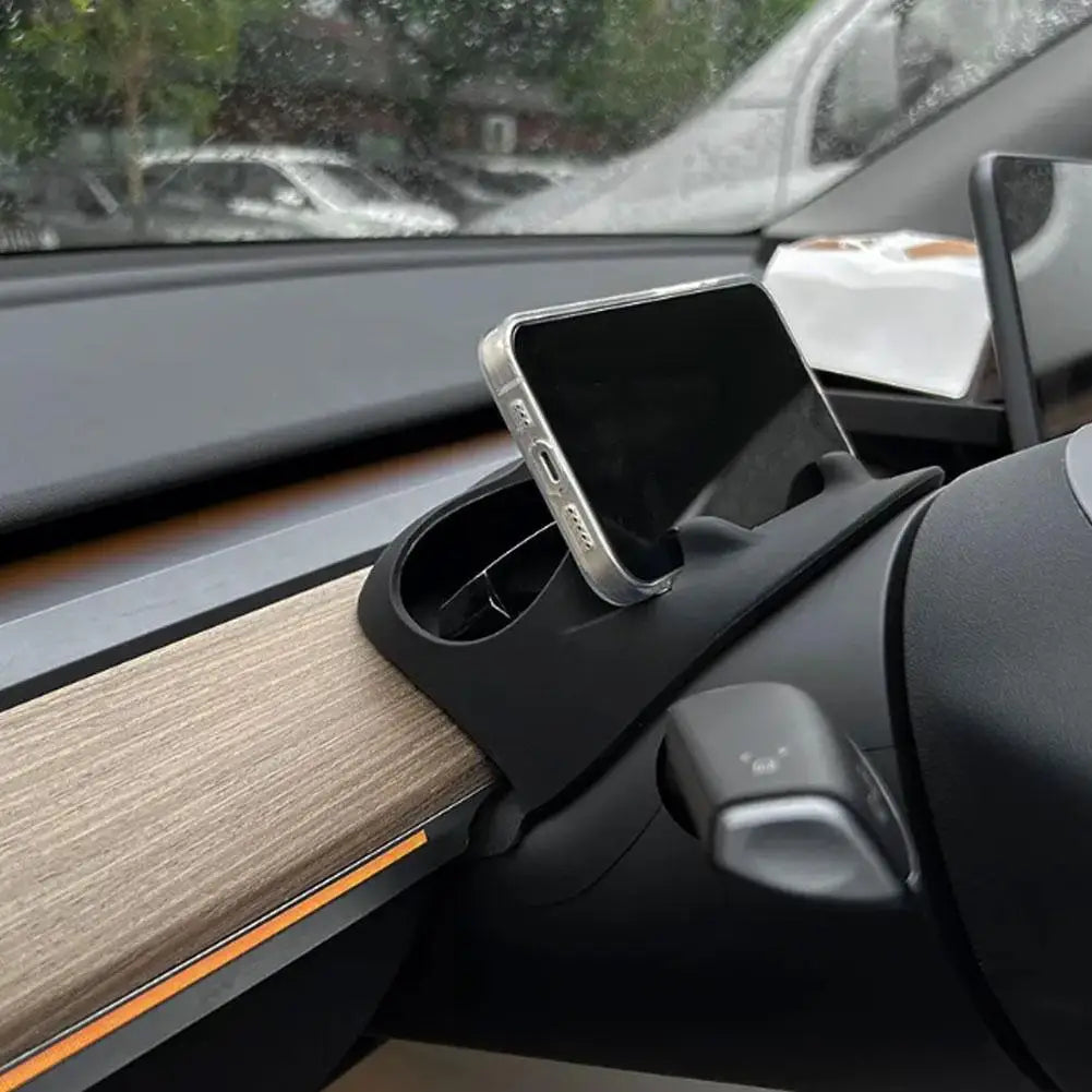 Steering Wheel Front Storage Box for Tesla Model 3 Y 2023 Multifunctional Silicone Phone Holder Glasses Storage Car Accessories