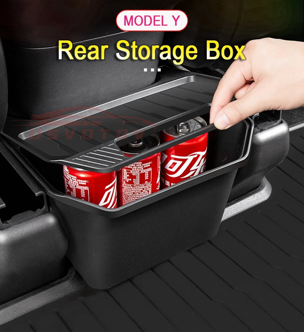 Rear Seat Storage Box for Tesla Model Y Juniper 2025-2021 Organizer Center Console Bins Backseat Trash Can Garbage Accessories