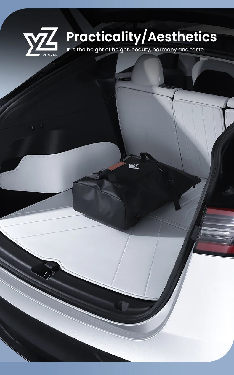 YZ For Tesla Model Y Juniper 2021-2025 Leather Trunk Mats Fully Surrounded Waterproof Non-Slip Liner Custom Floor mat