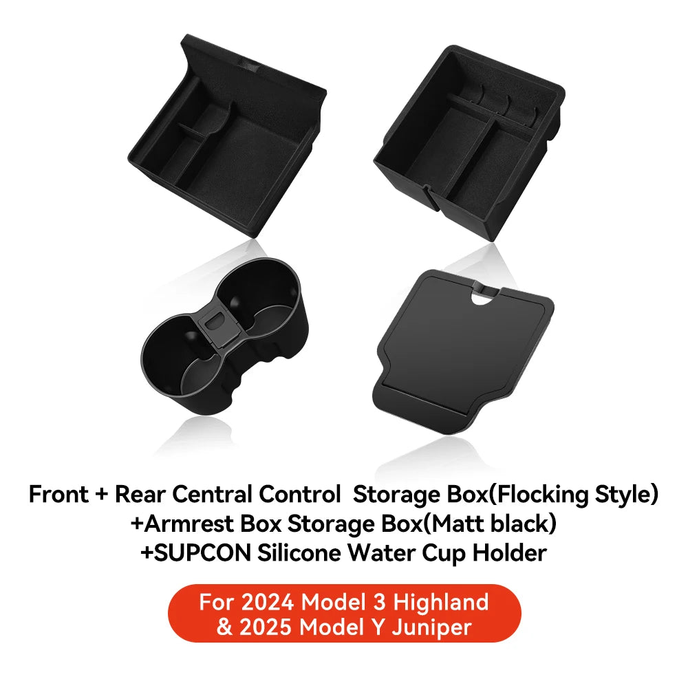 For Tesla Model 3 Highland 2025 Model Y 2021-2025 Center Armrest Hidden Storage Box Cup Holder Console Organizer Box Accessories