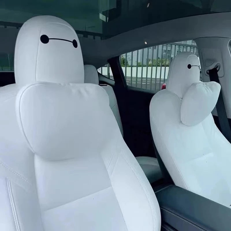 4pcs Baymax Seat Headrest Stickers For Tesla Model 3 Y S X 2025 2024 - 2017 Eyes Decal Christmas Gifts Car Interior Accessories