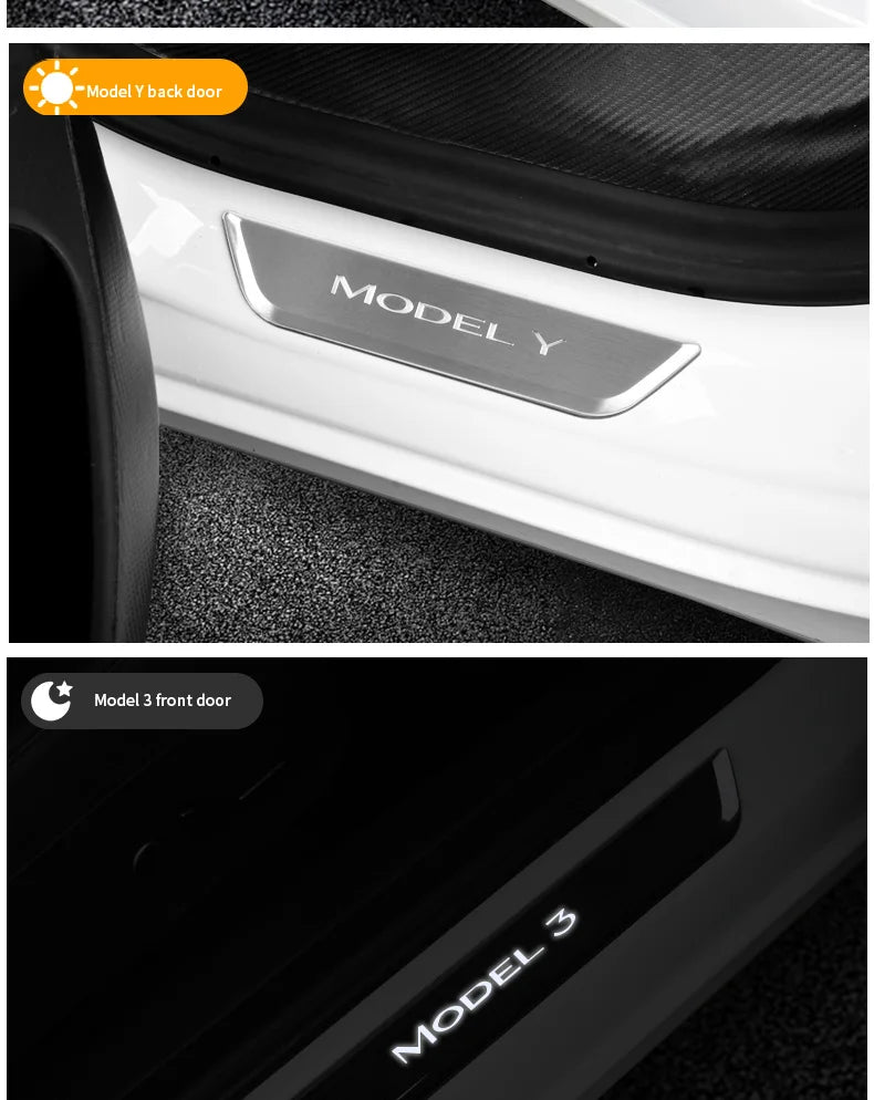 New Wireless LED illuminated Pedal Magnet Car 4xDoor Sills Protector Model Y Model 3 Door Edge Protectors For Tesla Accessories