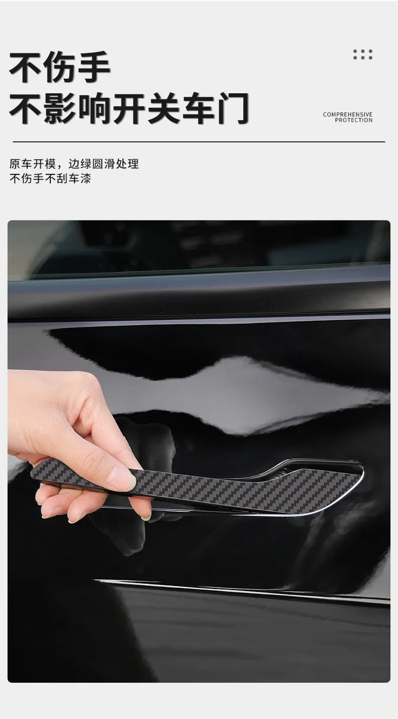 For Tesla Model 3 Y Carbon Fiber ABS Styling Premium Durable Accessories model3 2024 Car Door Handle Cover Protector Sticker