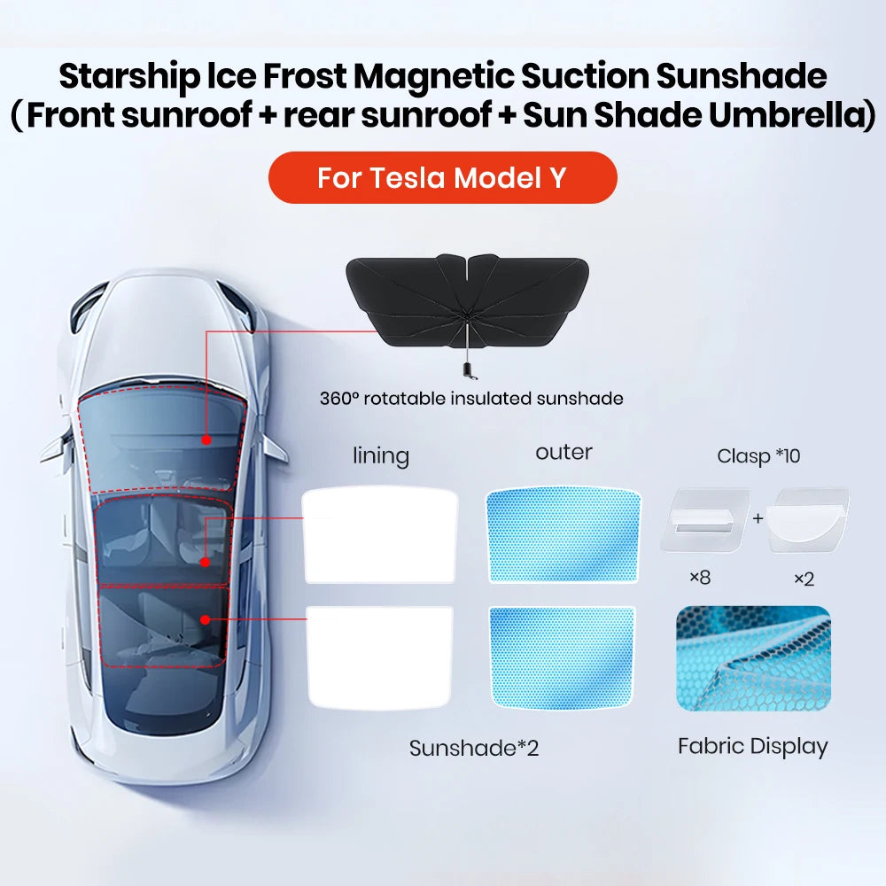 YZ For Tesla Model 3 Y Highland 2021-2024 sun visor for car Upgrade Ice Cloth Buckle Sun Shades Glass Roof Skylight Vehicle