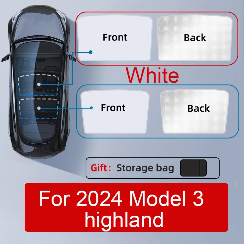 For Tesla Model 3 Y 2021-2024 highland Ice Cloth Buckle SunShades Glass Roof Sunshade Front Rear Sunroof Skylight