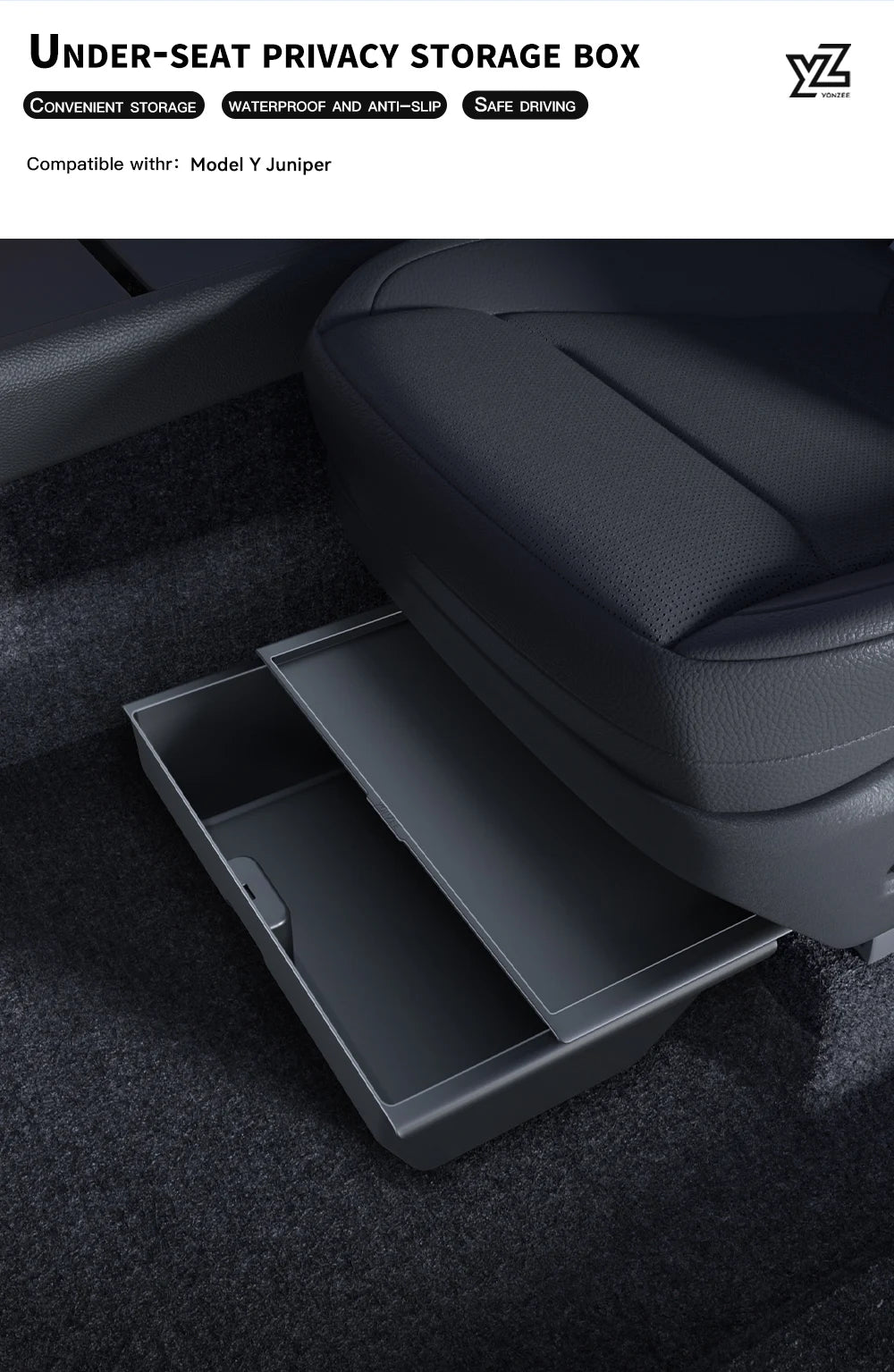 YZ For Tesla Model Y Juniper 2025 Underseat Storage Box Seats Drawer TPE Hidden Storage Tray Push Pull Car Organizer Accessories
