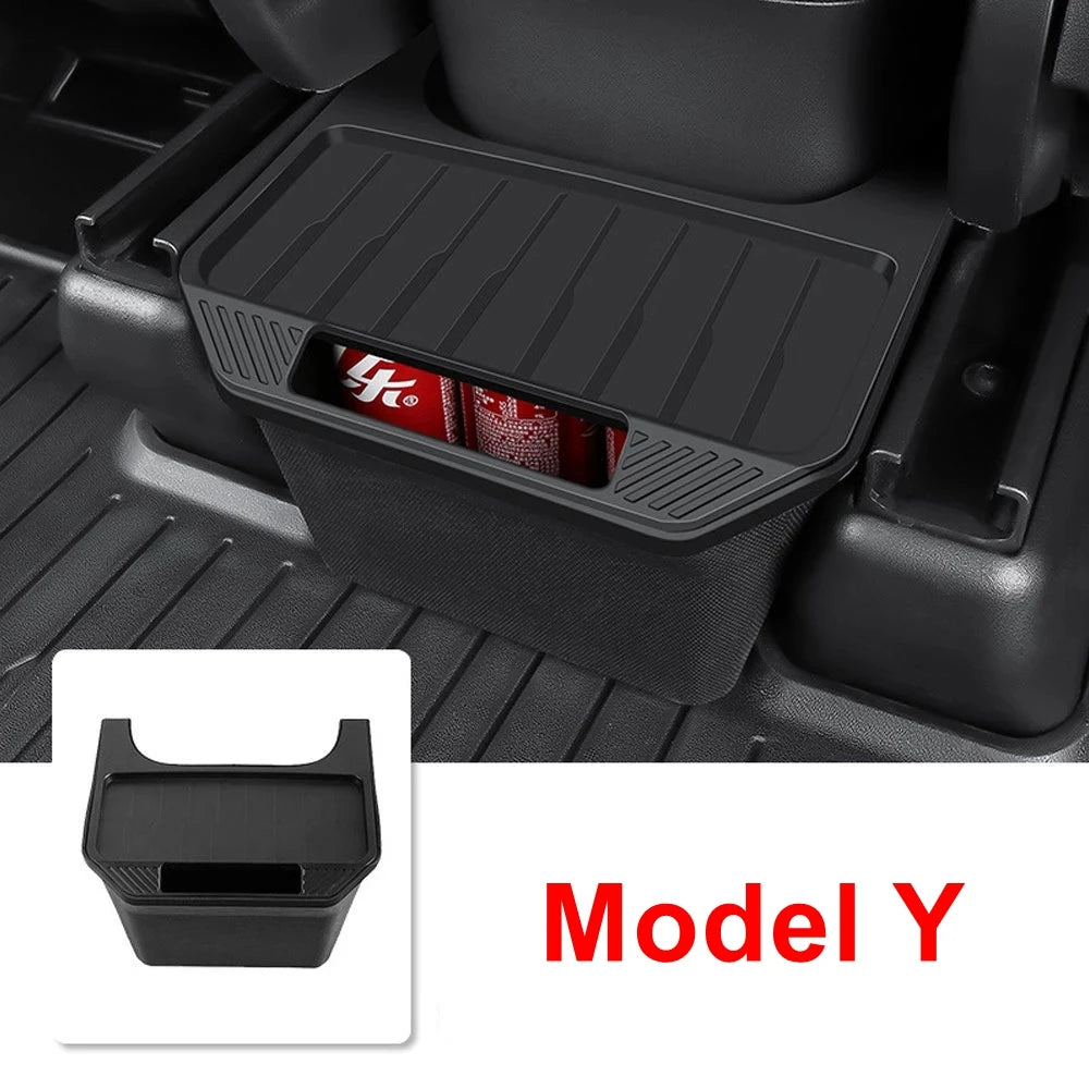 Rear Seat Storage Box for Tesla Model Y Juniper 2025-2021 Organizer Center Console Bins Backseat Trash Can Garbage Accessories